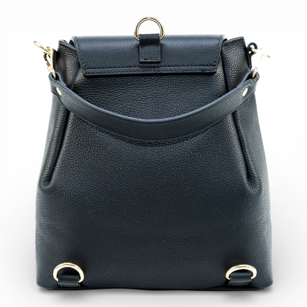 Rucsac din piele naturala pentru femei 2 in 1  Negru Smart