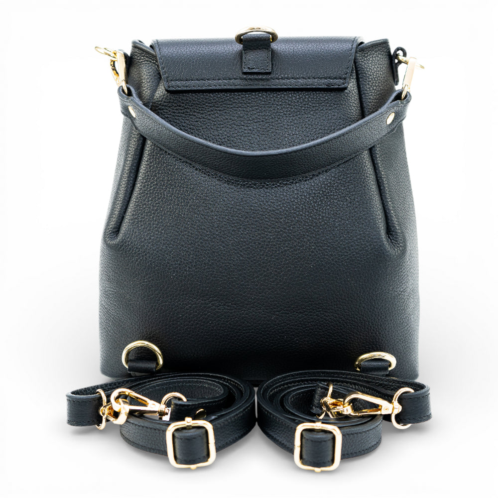 Rucsac din piele naturala pentru femei 2 in 1  Negru Smart