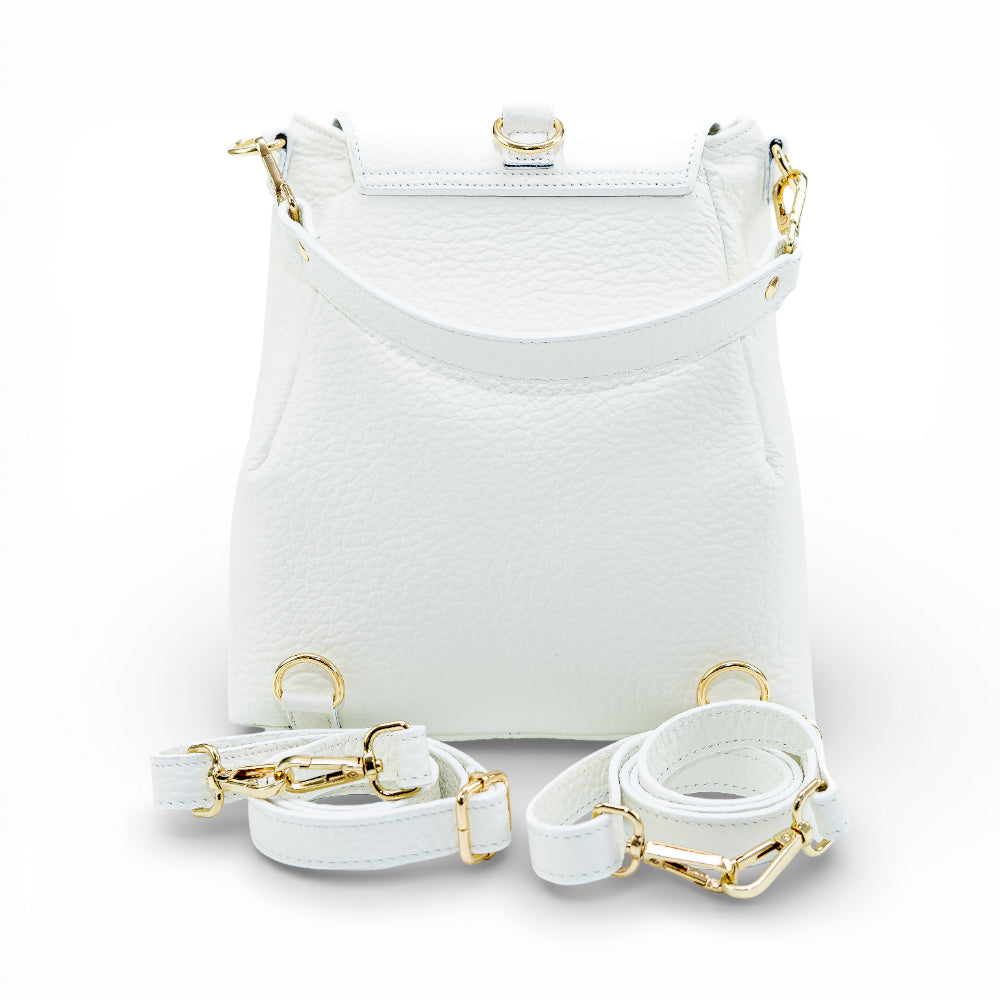 Rucsac din piele naturala pentru femei 2 in 1  Alb Smart