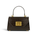 Geanta din piele naturala Croco Chocolate Mini Grace