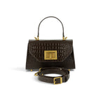 Geanta din piele naturala Croco Chocolate Mini Grace