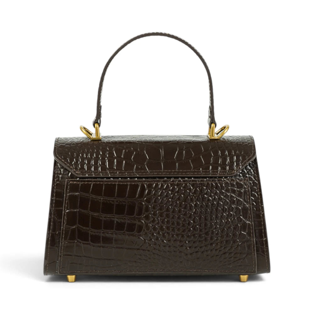 Geanta din piele naturala Croco Chocolate Mini Grace