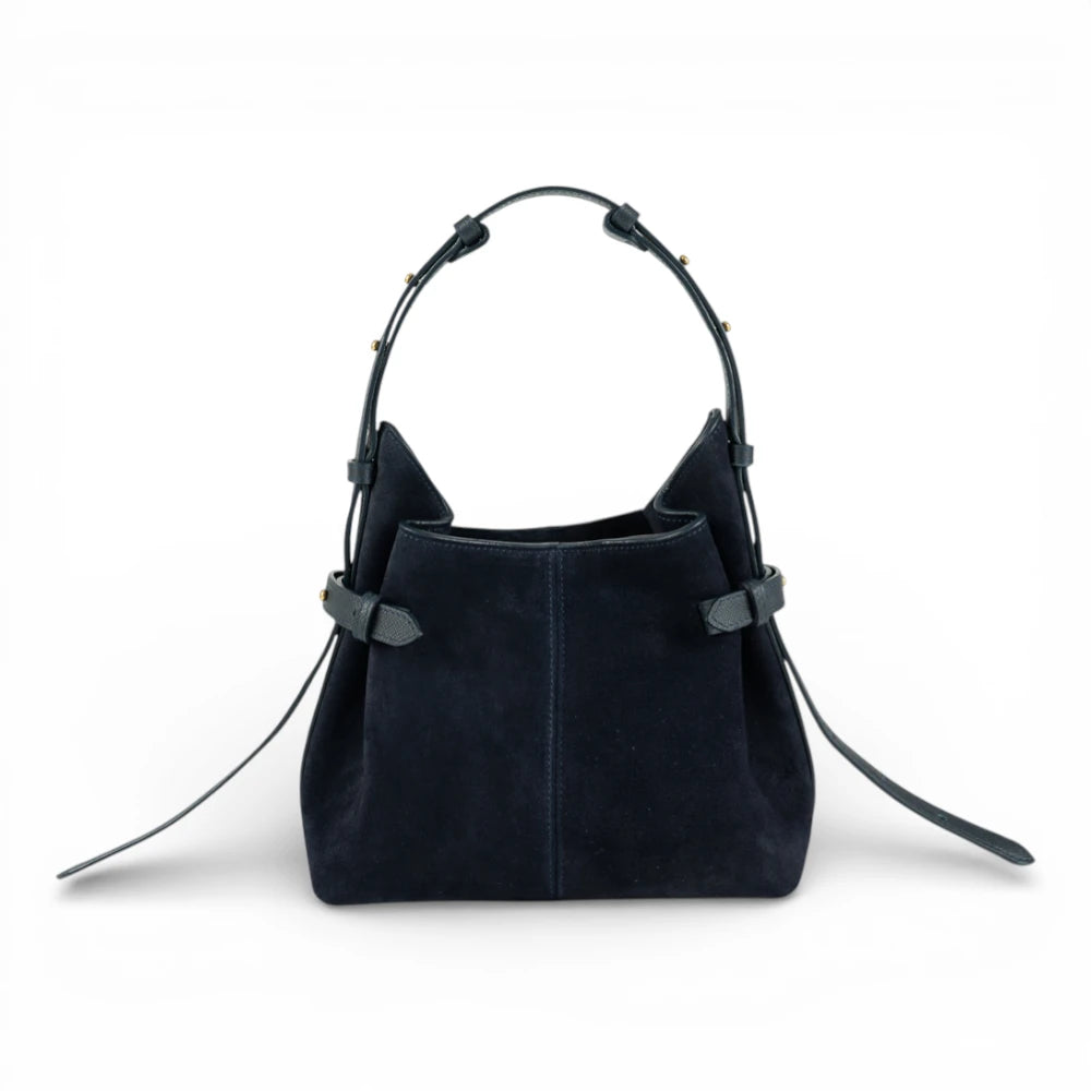 Geanta din piele întoarsă Navy Suede MICRO BOUCLE