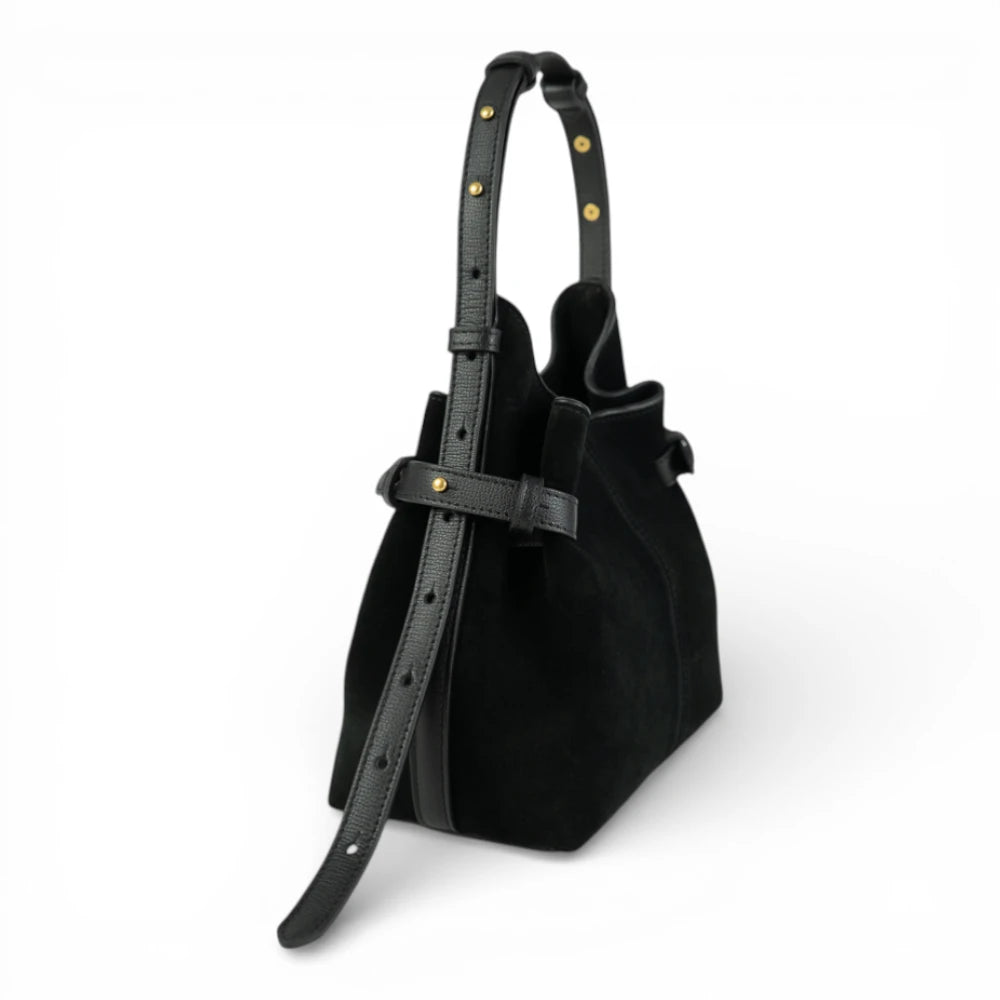 Geanta din piele întoarsă Black  Suede MICRO BOUCLE