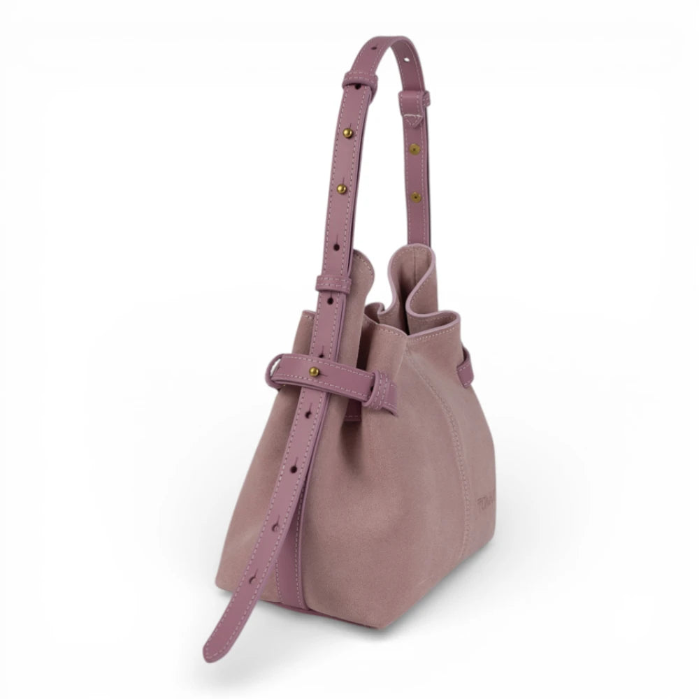 Geanta din piele întoarsă Powder pink Suede MICRO BOUCLE