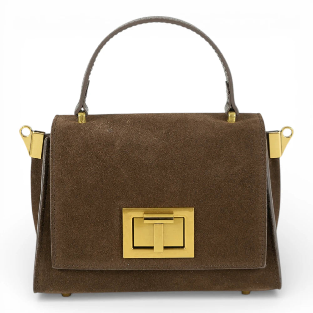 Geanta din piele naturala Chocolate Suede MICRO POLINE