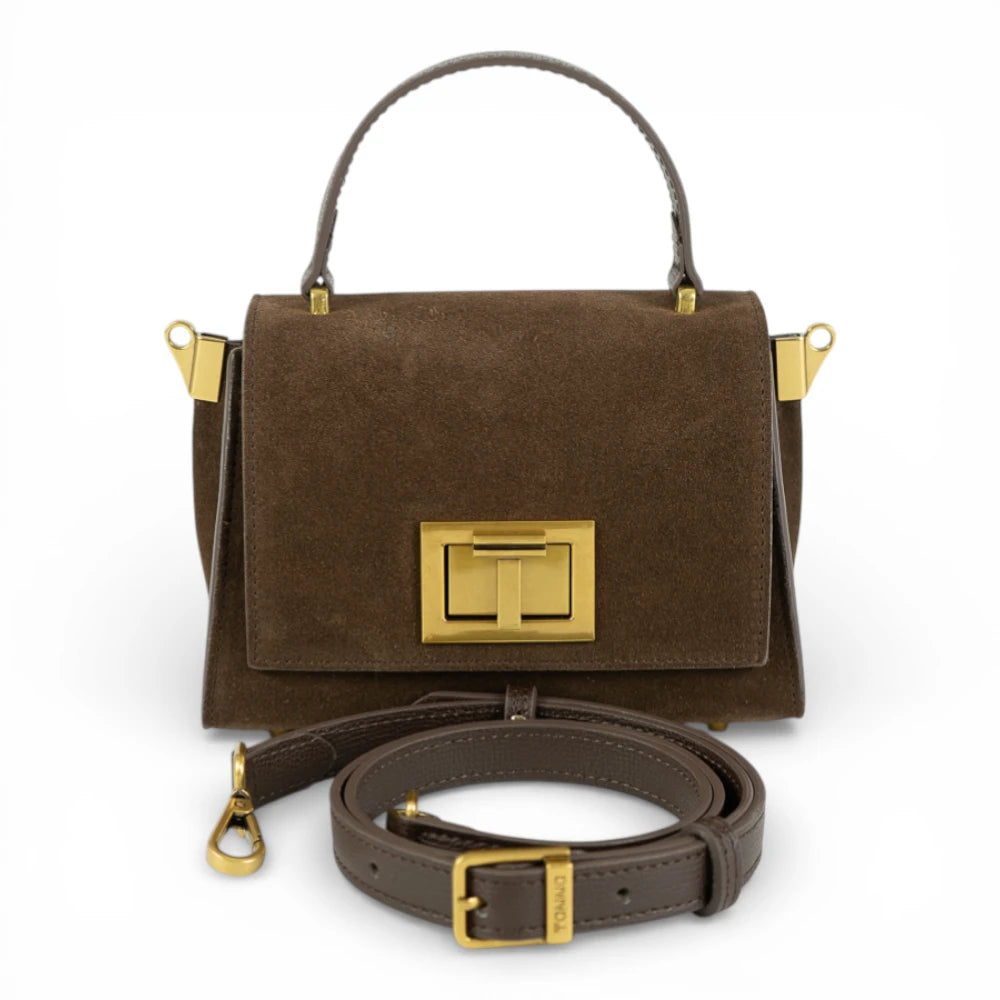 Geanta din piele naturala Chocolate Suede MICRO POLINE