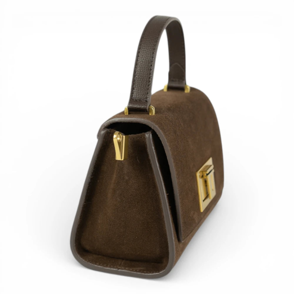 Geanta din piele naturala Chocolate suede MINI POLINE editie limitata Imagine secundară a produsului