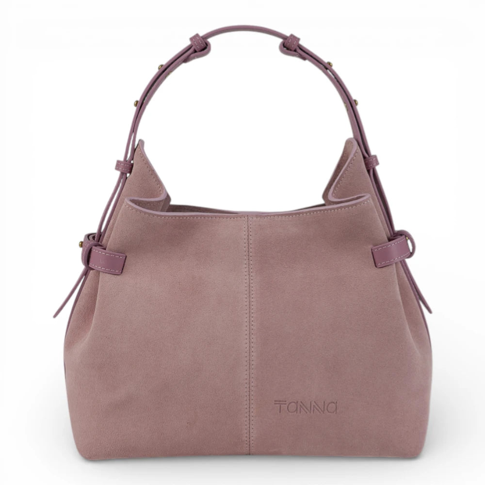 Geanta  din piele întoarsă Powder pink  Medium Boucle