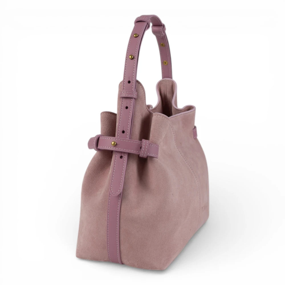 Geanta  din piele întoarsă Powder pink  Medium Boucle