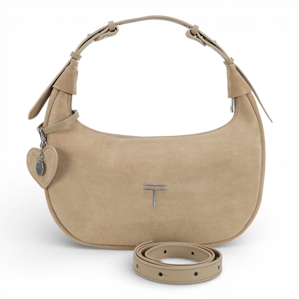 Geanta din piele naturala Bej Suede Moon Medium