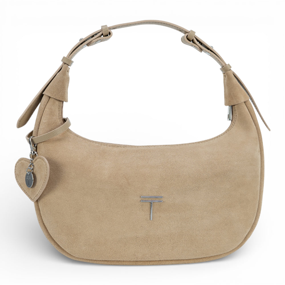 Geanta din piele naturala Bej Suede Moon Medium Imagine principală a produsului