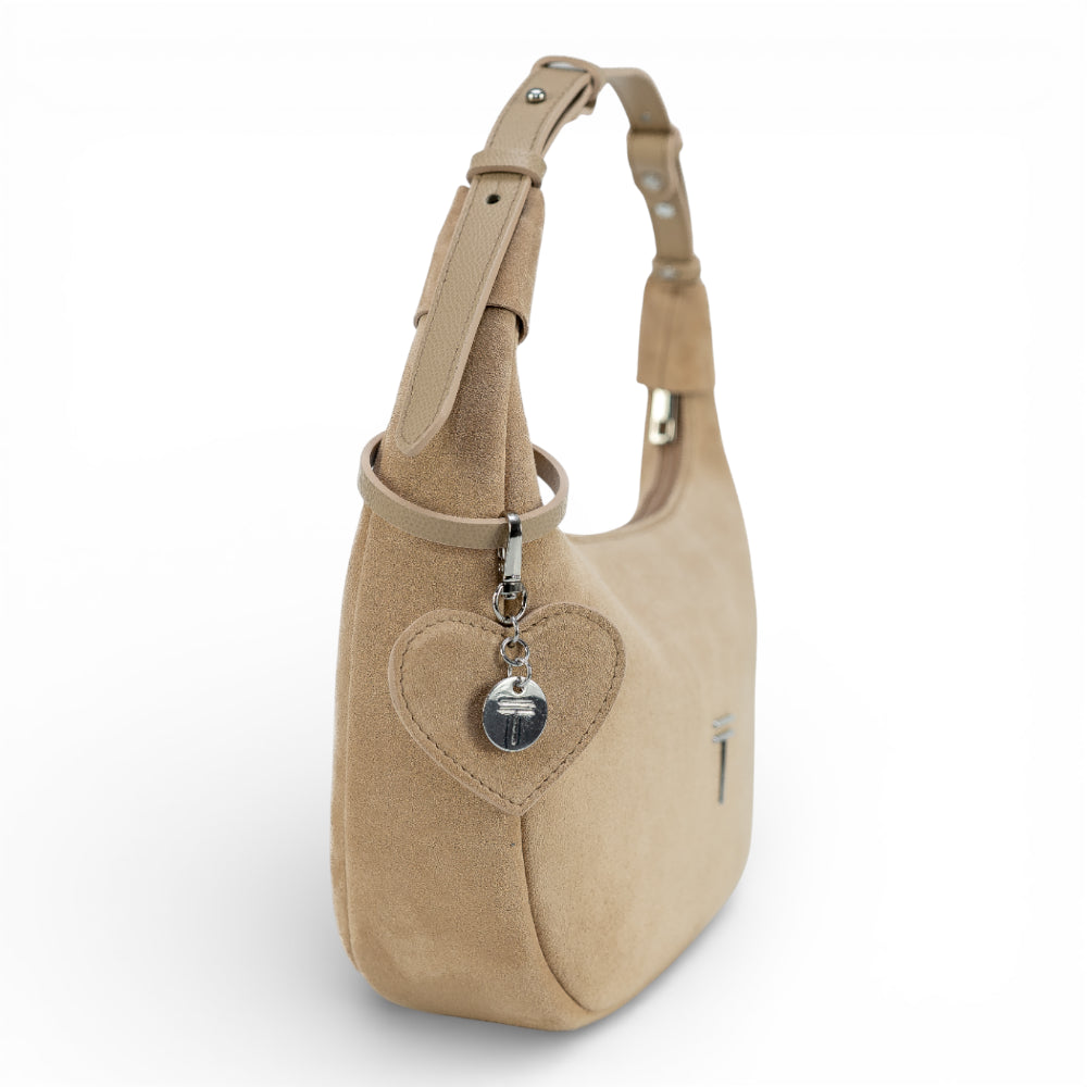 Geanta din piele naturala Bej Suede Moon Medium