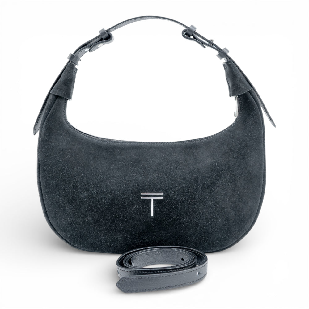 Geanta din piele naturala Bleumarin Suede Moon Medium