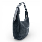 Geanta din piele naturala Bleumarin Suede Moon Medium