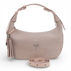 Geanta din piele naturala Roz Pudrat Suede Moon Medium