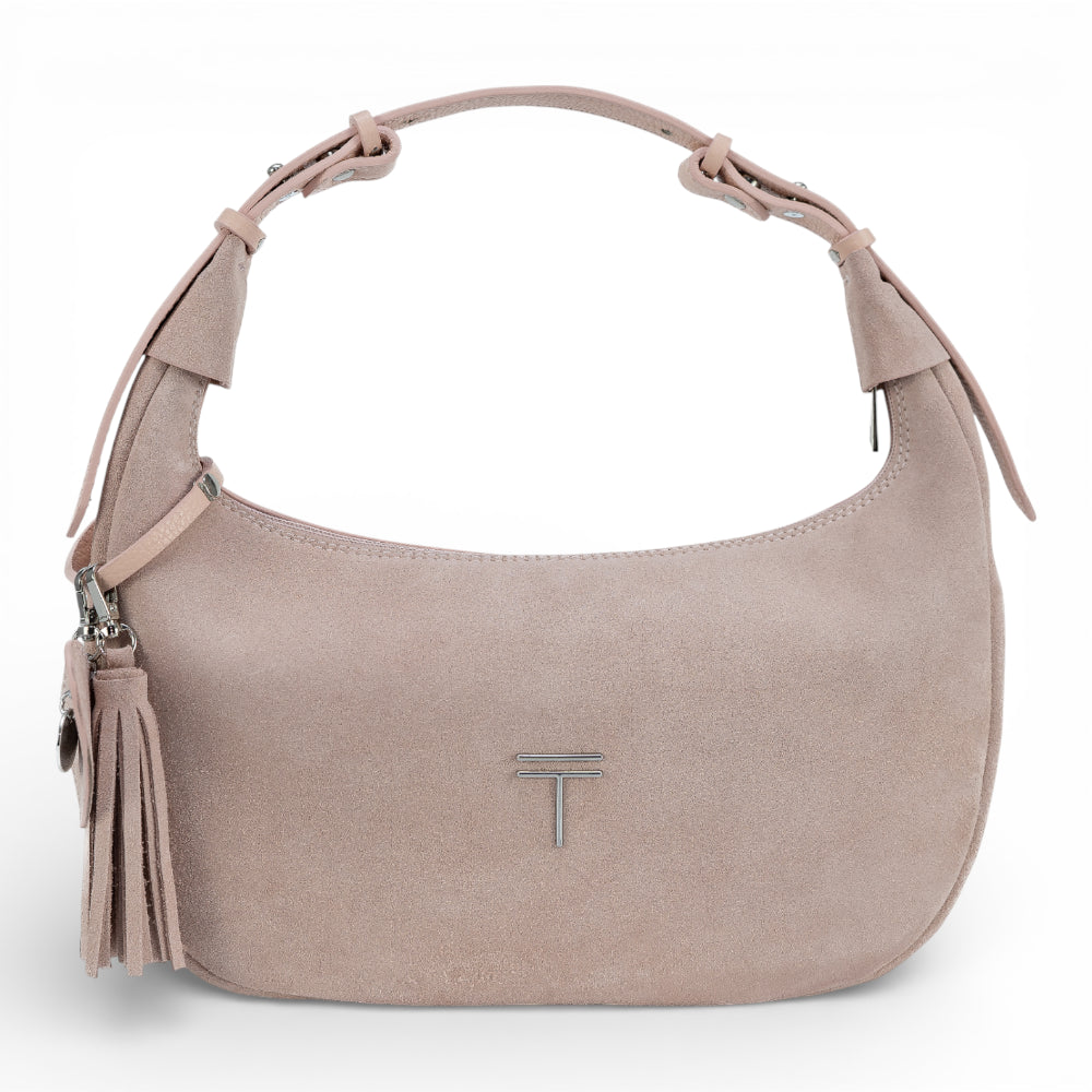 Geanta din piele naturala Roz Pudrat Suede Moon Medium Imagine principală a produsului