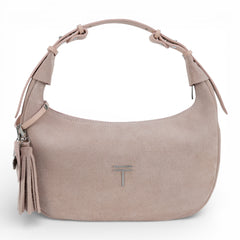 Geanta din piele naturala Roz Pudrat Suede Moon Medium