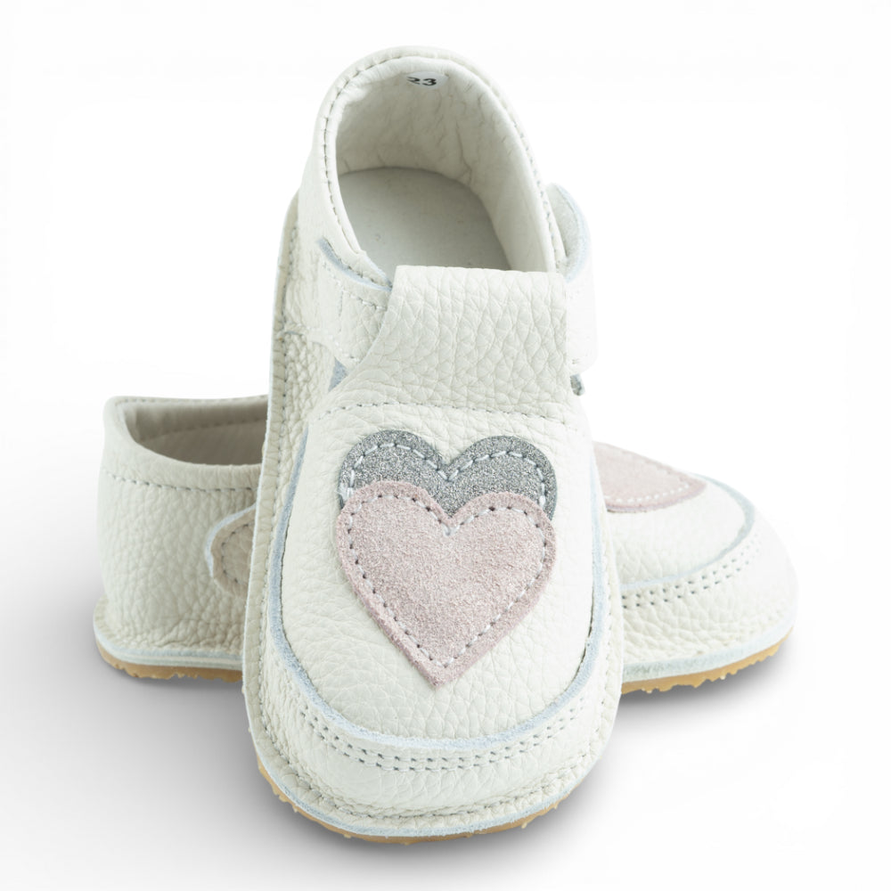 Pantofi barefoot din piele naturala Alb Ivory Inimioare Imagine principală a produsului