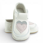 Pantofi barefoot din piele naturala Alb Ivory Inimioare