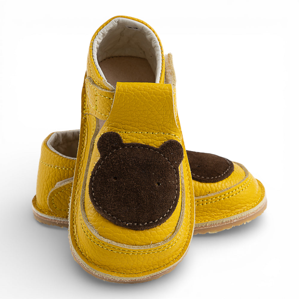 Pantofi barefoot din piele naturala Galben Ursulet