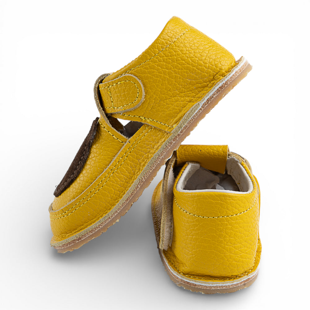 Pantofi barefoot din piele naturala Galben Ursulet