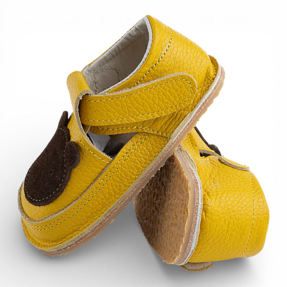 Pantofi barefoot din piele naturala Galben Ursulet