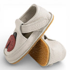 Pantofi barefoot din piele naturala Alb murdar Buburuza rosie