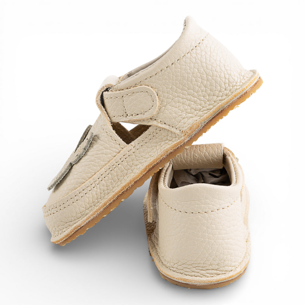 Pantofi barefoot din piele naturala Crem Fluturas auriu Imagine secundară a produsului