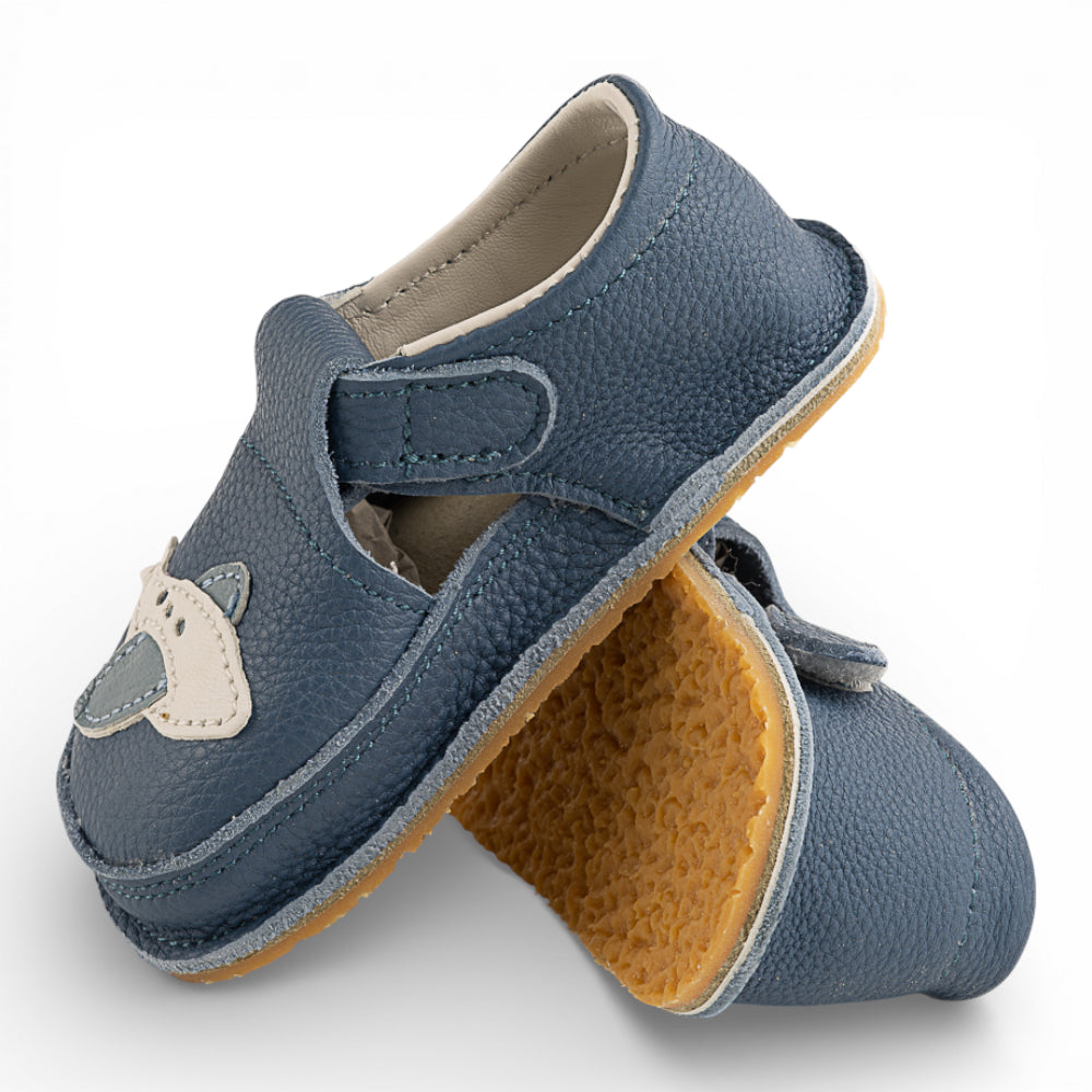Pantofi barefoot din piele naturala Petrol Avion