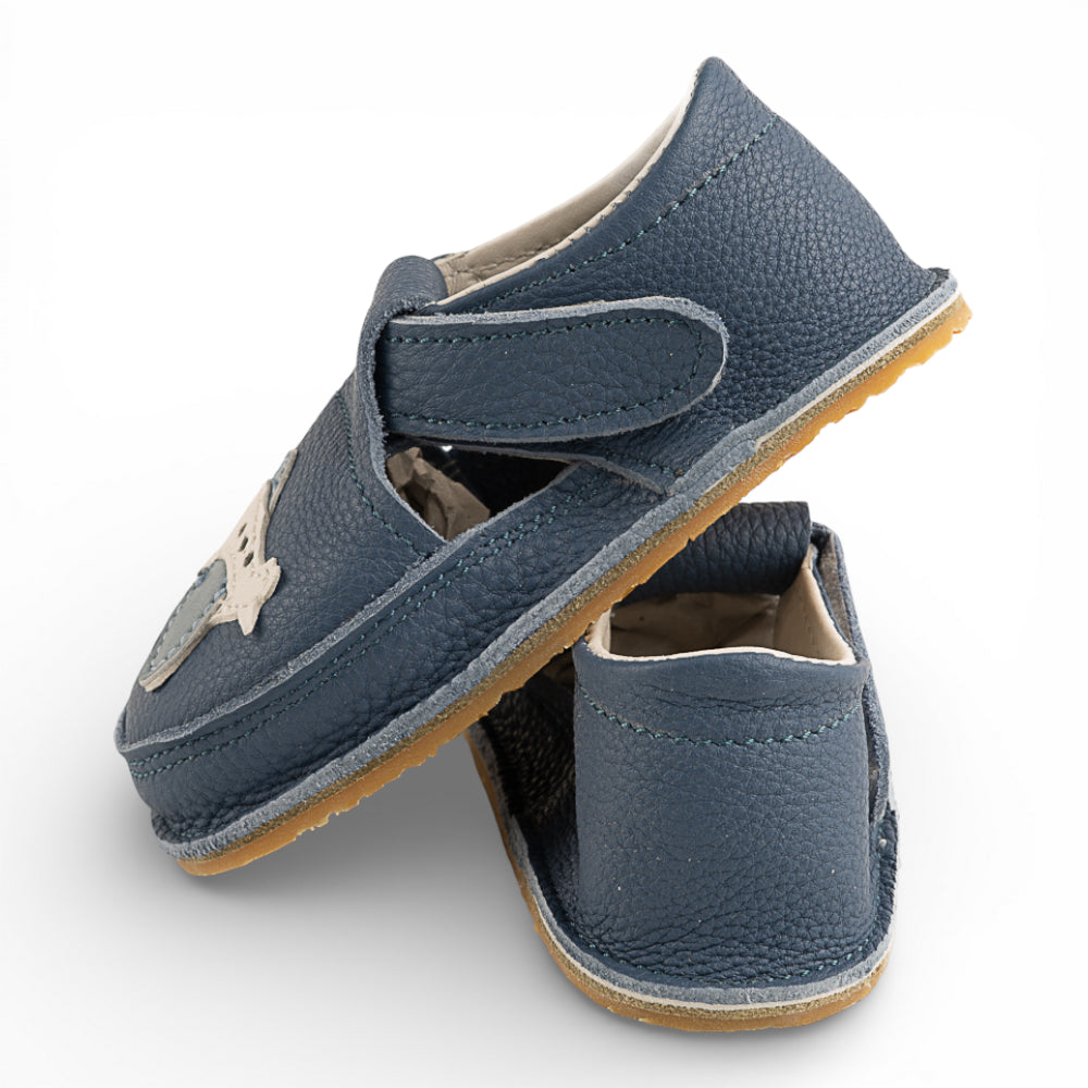 Pantofi barefoot din piele naturala Petrol Avion