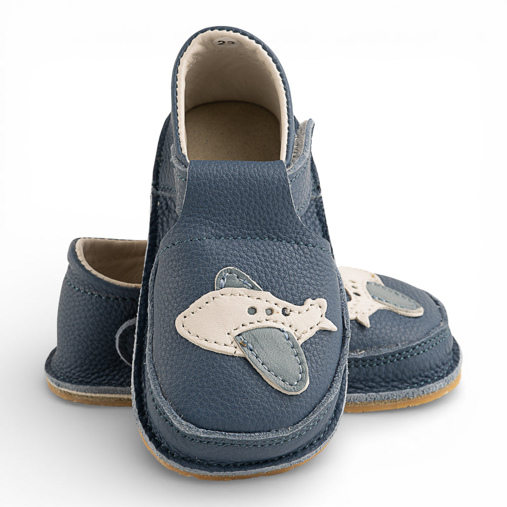 Pantofi barefoot din piele naturala Petrol Avion