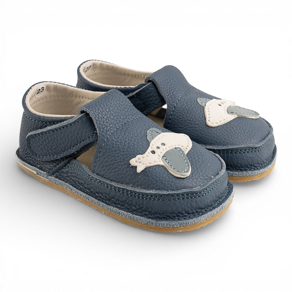 Pantofi barefoot din piele naturala Petrol Avion