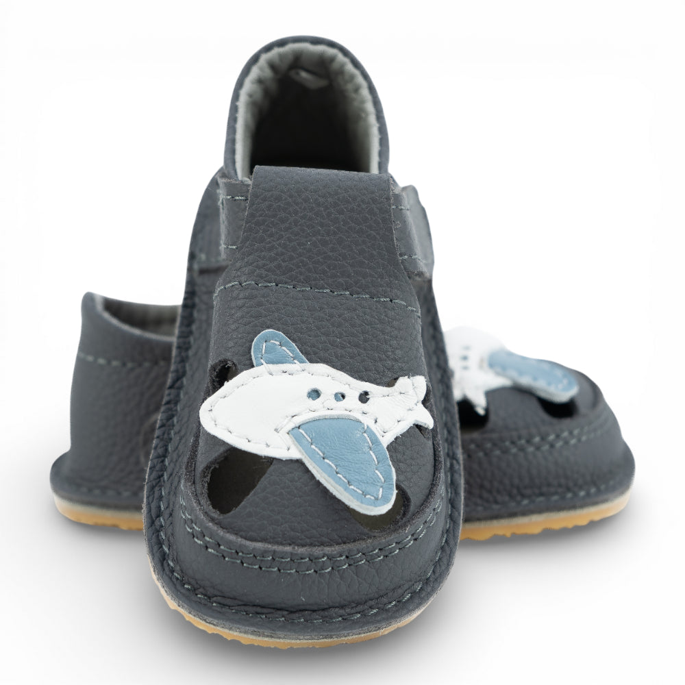 Sandale barefoot din piele naturala Gri Avion