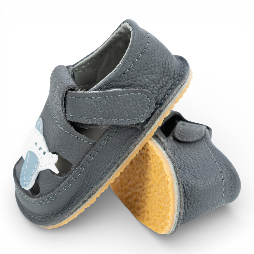 Sandale barefoot din piele naturala Gri Avion