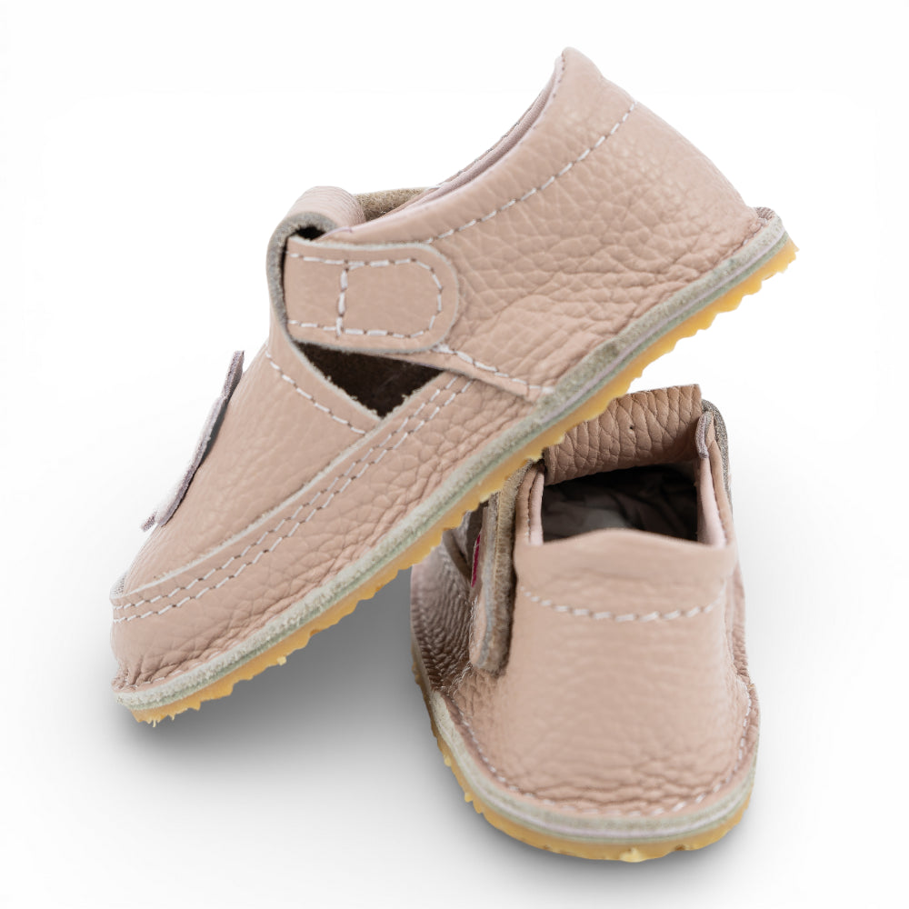 Pantofi barefoot din piele naturala Nude Floricica