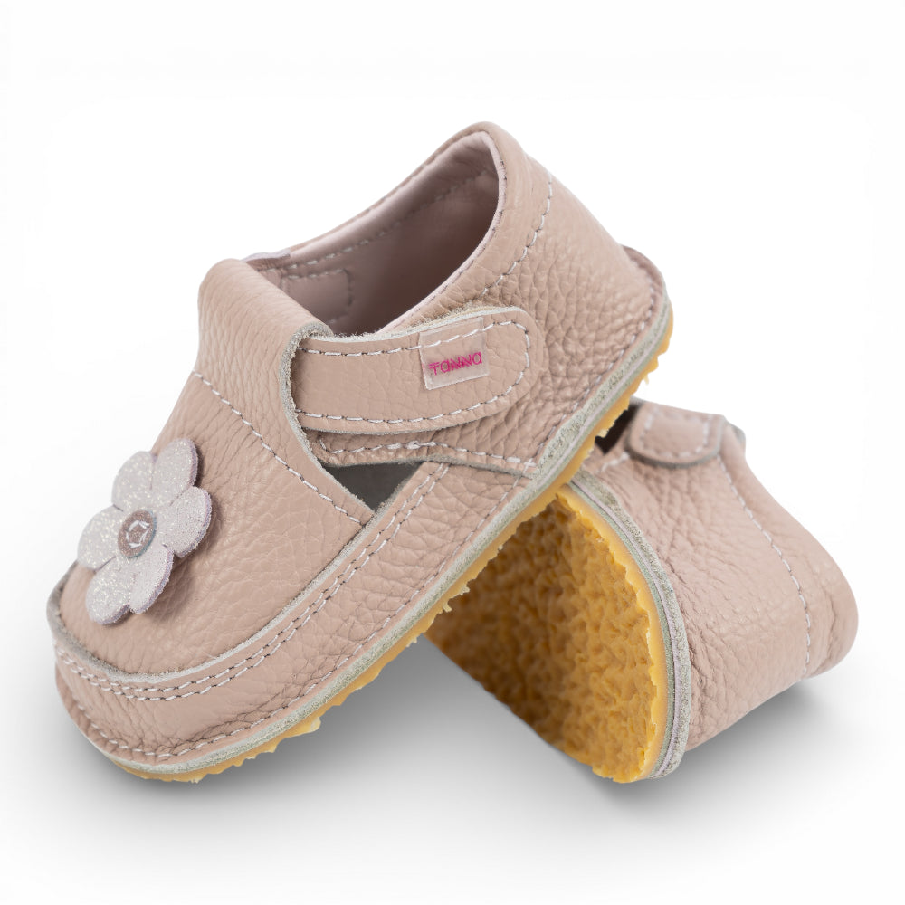 Pantofi barefoot din piele naturala Nude Floricica