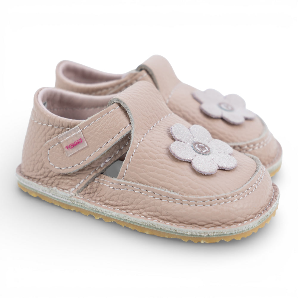 Pantofi barefoot din piele naturala Nude Floricica