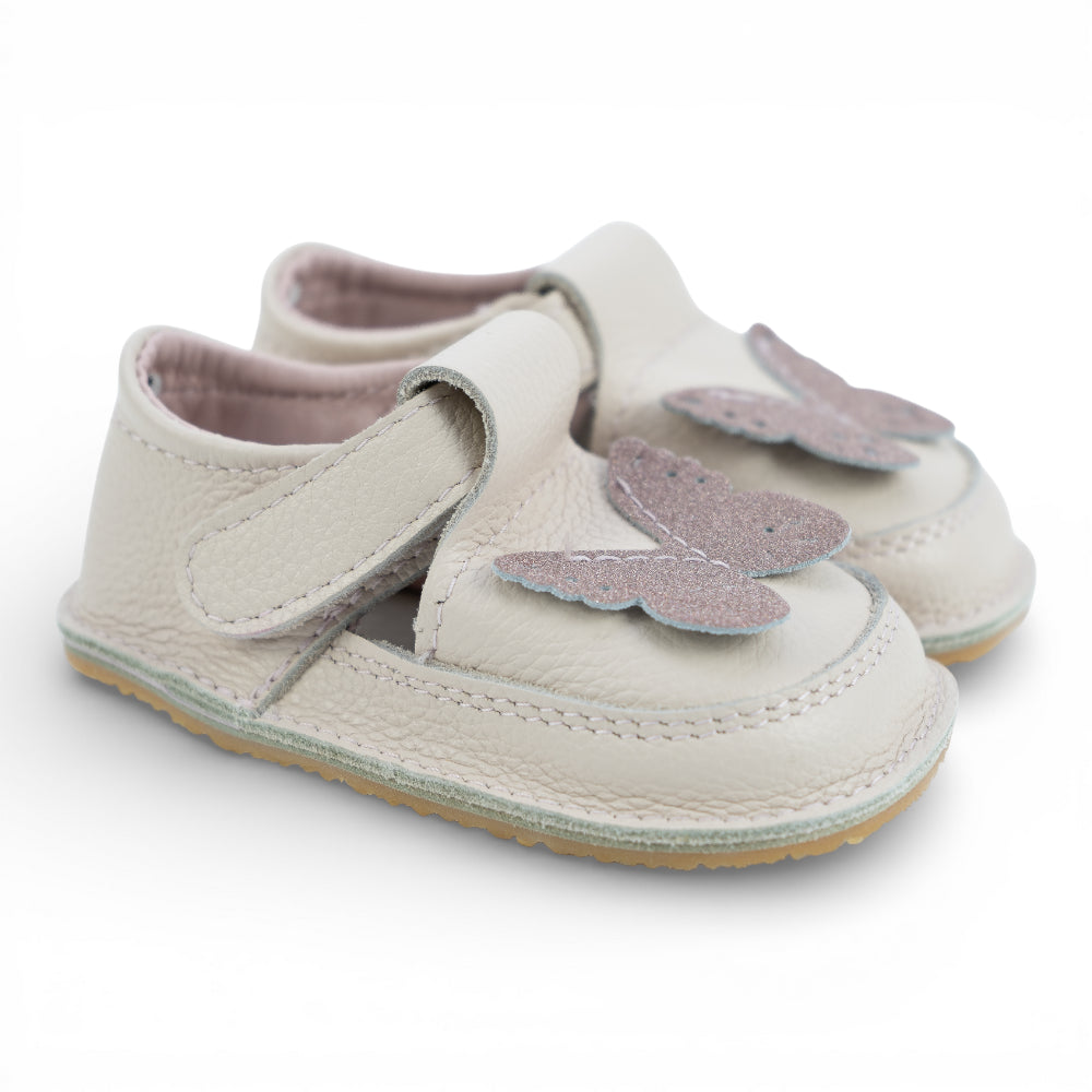Pantofi barefoot din piele naturala Crem rose  Fluturas