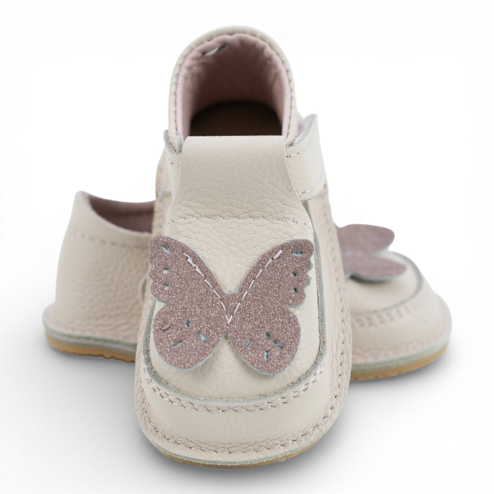Pantofi barefoot din piele naturala Crem rose  Fluturas