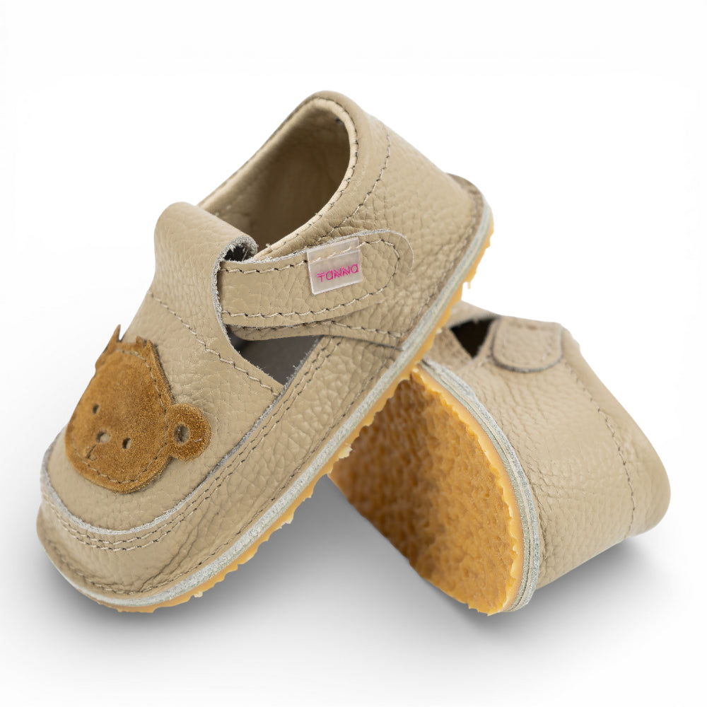 Pantofi barefoot din piele naturala Bej Maimuta Baiat