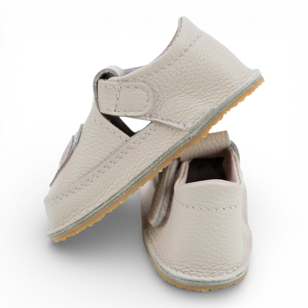 Pantofi barefoot din piele naturala Crem rose Inimioare