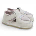 Pantofi barefoot din piele naturala Crem rose Inimioare