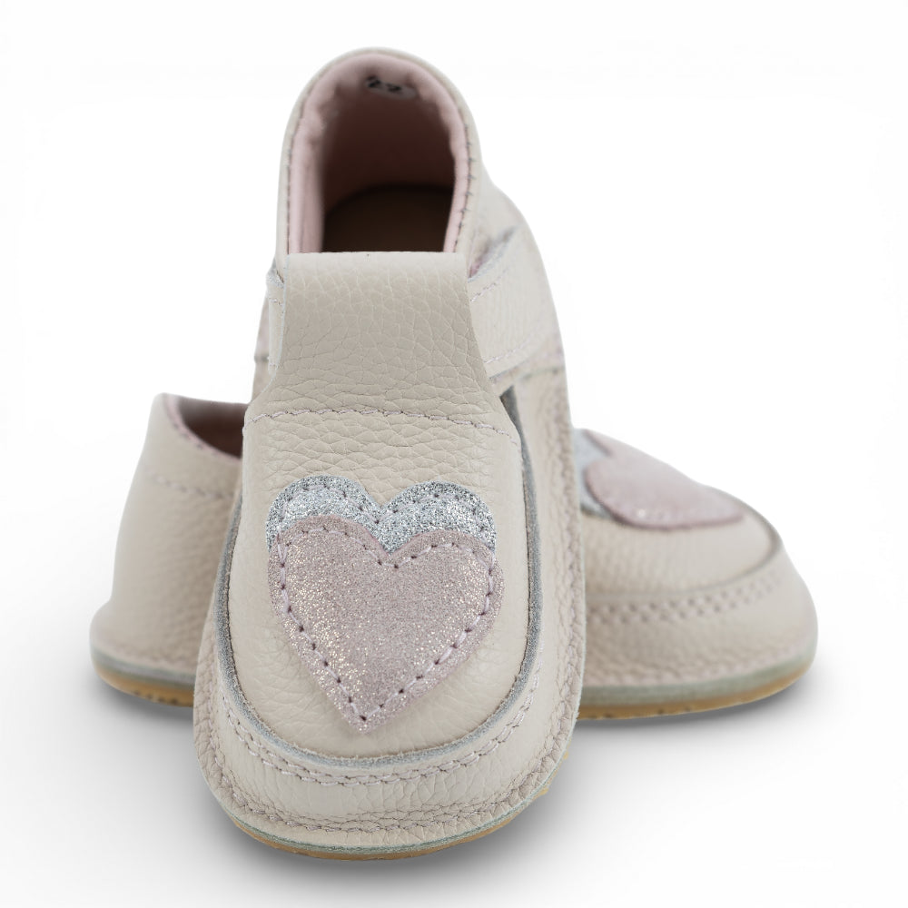 Pantofi barefoot din piele naturala Crem rose Inimioare Imagine principală a produsului