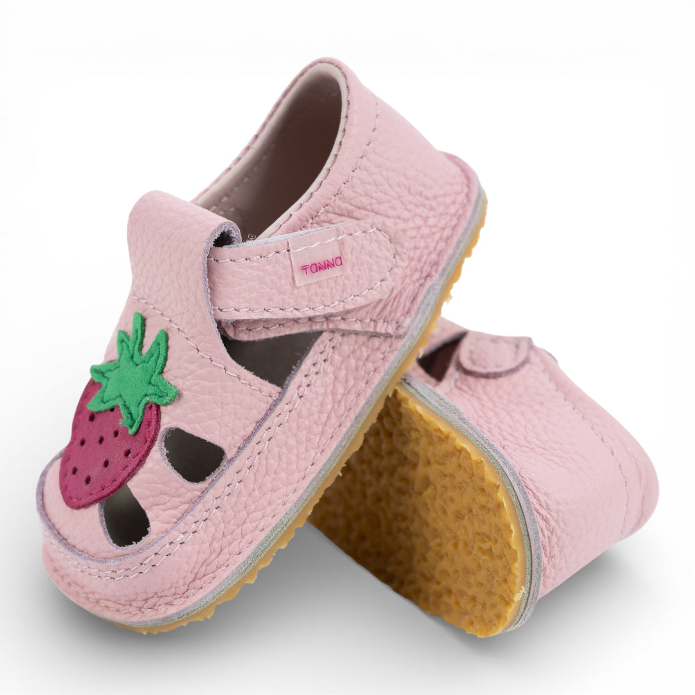 Sandale barefoot din piele naturala Roz Capsunica