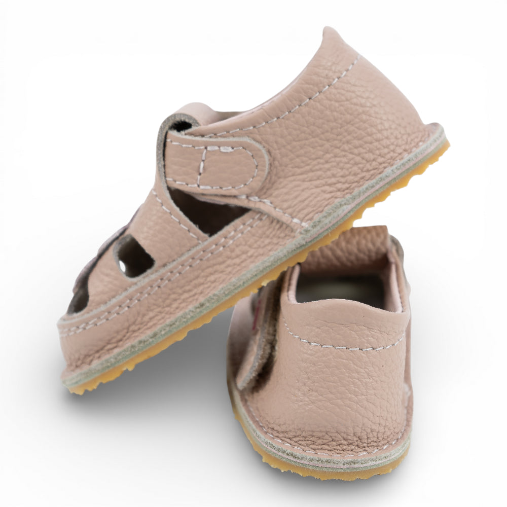 Sandale barefoot din piele naturala Nude Floricica