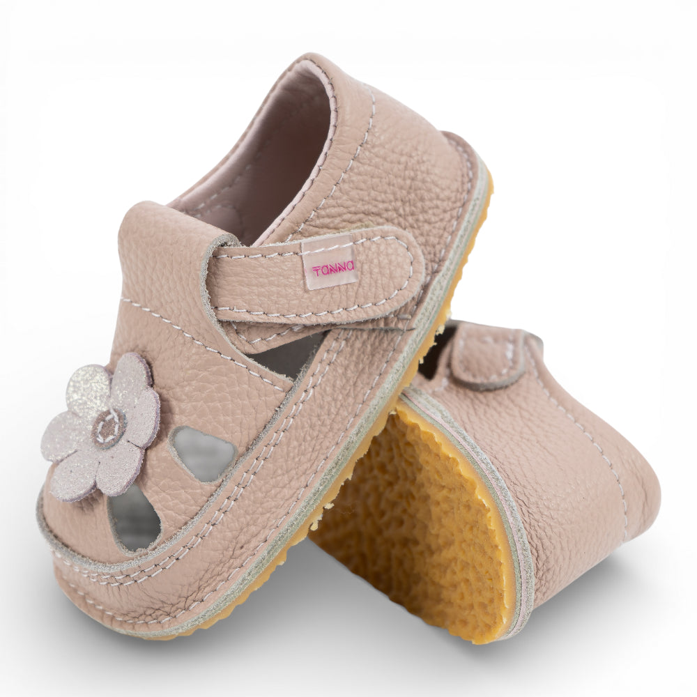 Sandale barefoot din piele naturala Nude Floricica