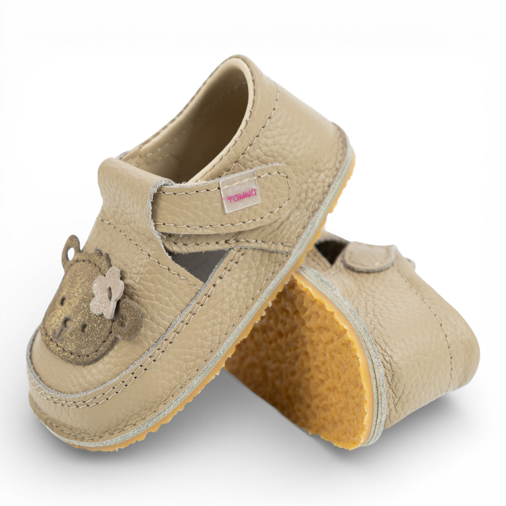Pantofi barefoot din piele naturala Bej Maimutica fetita