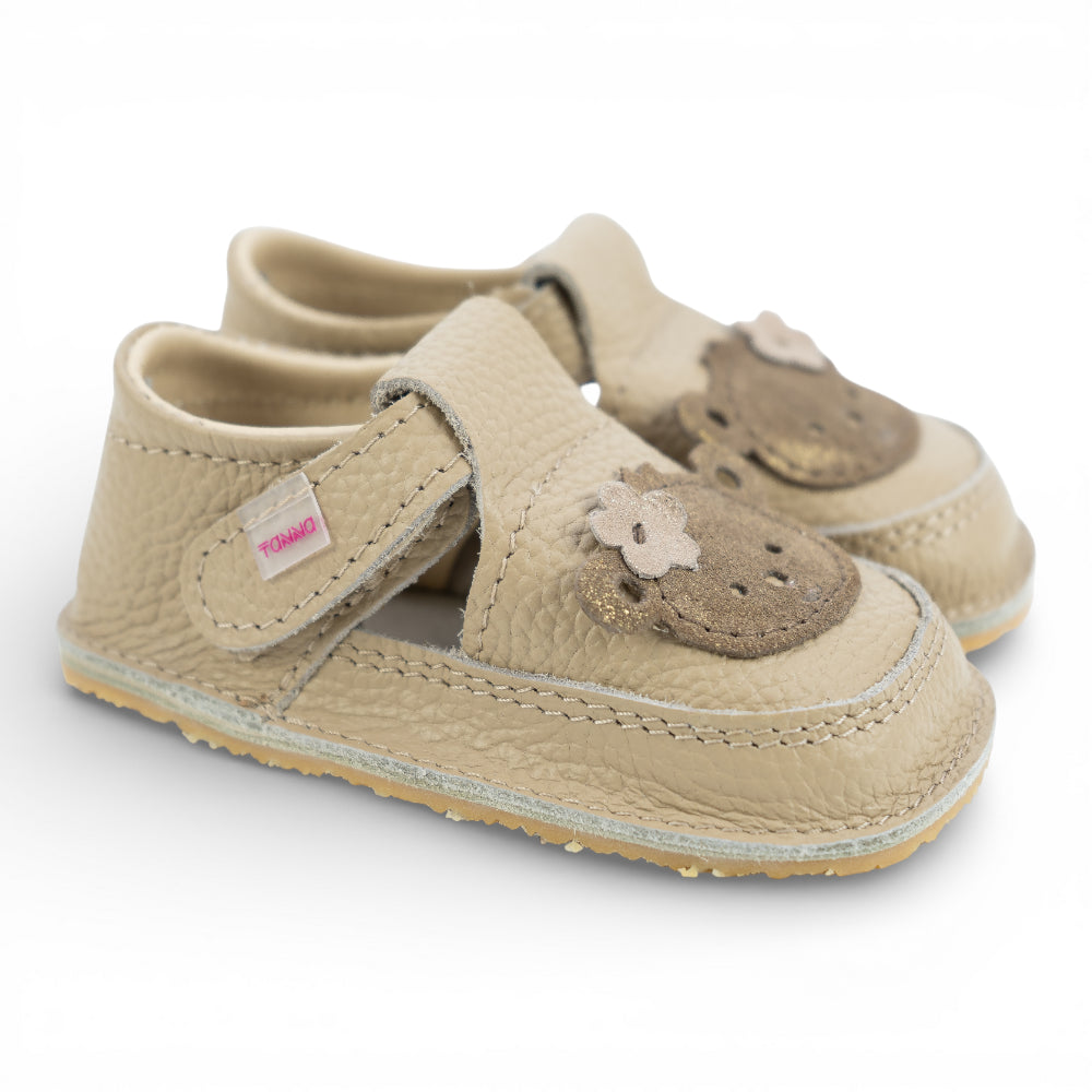 Pantofi barefoot din piele naturala Bej Maimutica fetita