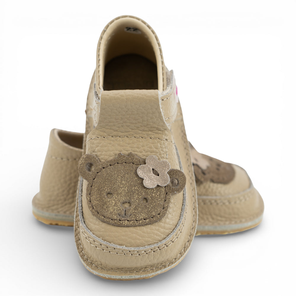 Pantofi barefoot din piele naturala Bej Maimutica fetita